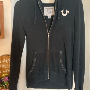 True Religion Black Zip Up Hoodie